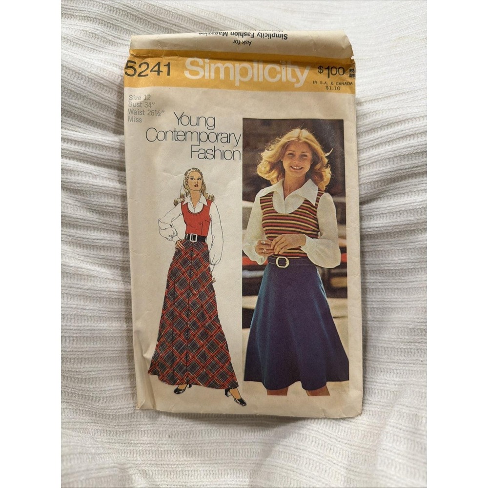 Vintage Simplicity 5241 Ladies Dress Skirt with Vest Sewing Pattern Size 12